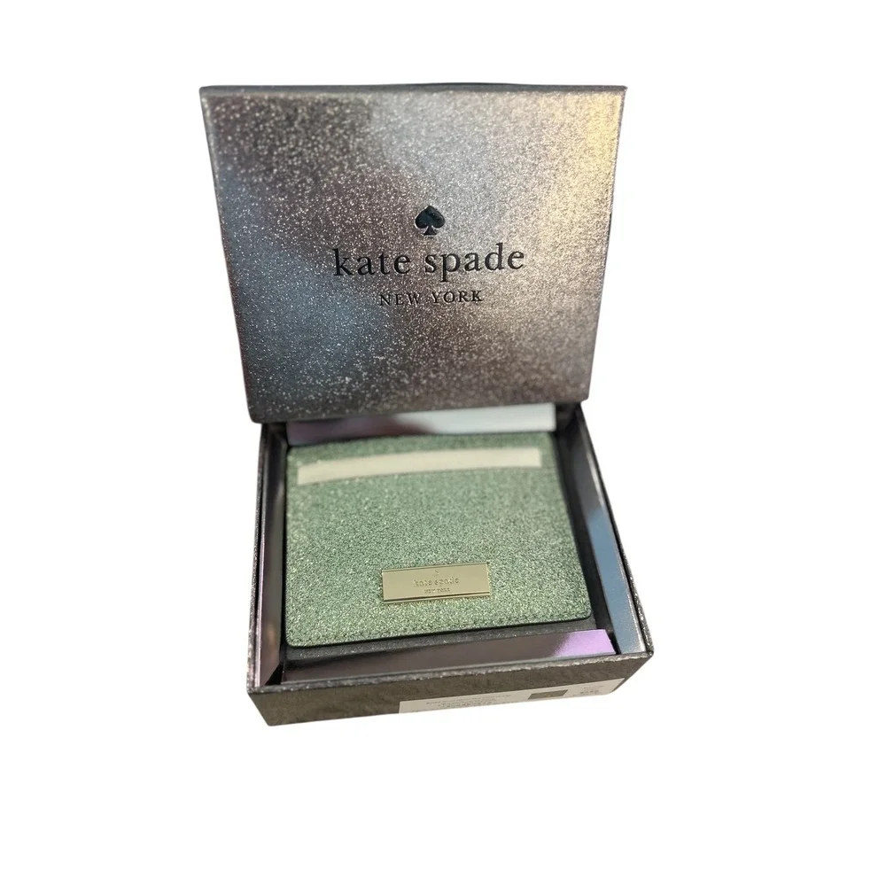 Kate Spade Kenzie‎ Glitter Mixed MaterialsBoxed Small Slim Card Holder NWT NIB
